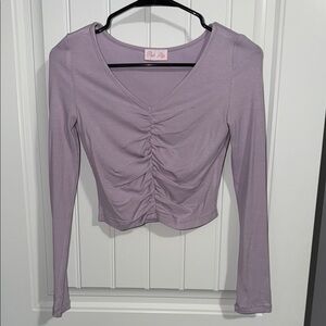 Pink Lily light lavender ruched front long sleeve top